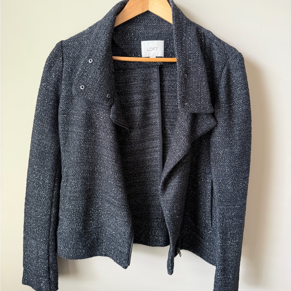 LOFT Charcoal Tweed Open-Front Blazer